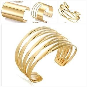 Gold Tone Cuff Bangles Set - Fashion Jewelry